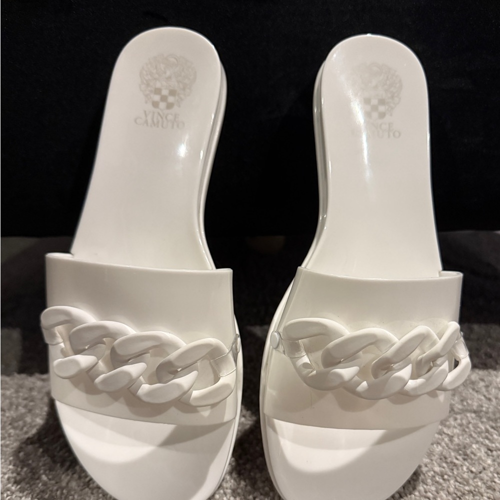 Vince Camuto White Chain-Link Slide Sandals